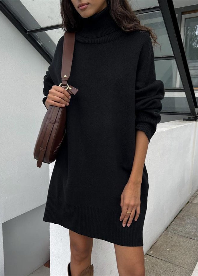 Harper Knit Turtleneck Sweater Dress – Oversized Long Sleeve Pullover