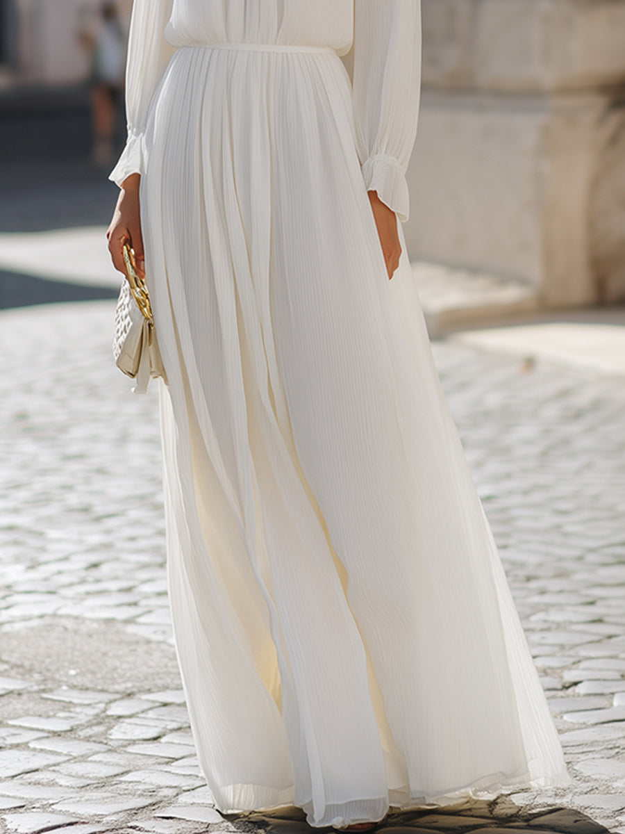 Graceful Pleated High-Neck Maxi Dress