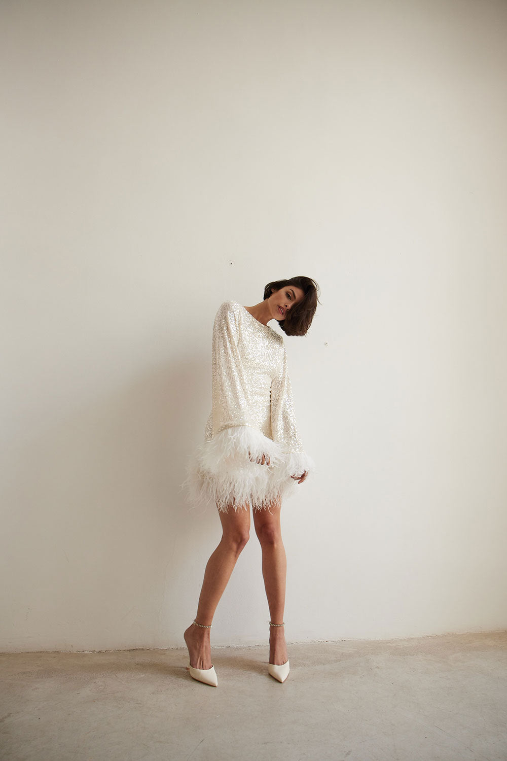 Backless Sequin Feather Bodycon Mini Dress