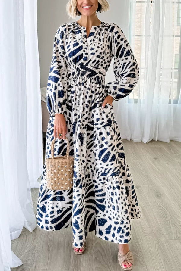 Perfect for Everything Color Block Print Smocked Waist Pocket Maxi Dress