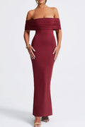 Celebrities Solid Color Hollow Out Patchwork Backless Ruched Off Shoulder Long Dresses
