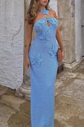 Sexy Flowers Hollow Out Patchwork Backless Strap Design Halter Long Dresses(3 Colors)