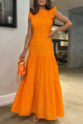 Casual Solid Color Basic O Neck Long Dresses
