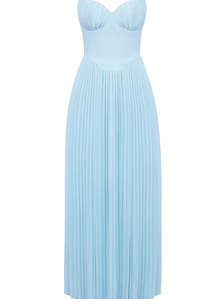 Ocean Blue Pleated Maxi Dress