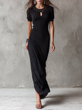 Vintage Embroidered Keyhole Neckline Knitted Maxi Dress