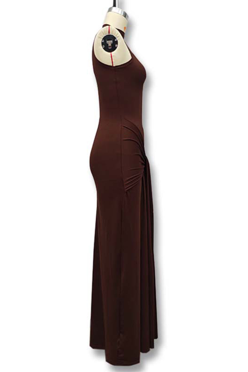 Casual Ruched O Neck Long Dresses(3 Colors)
