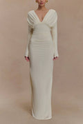 Long Sleeve Plunge Maxi Dress