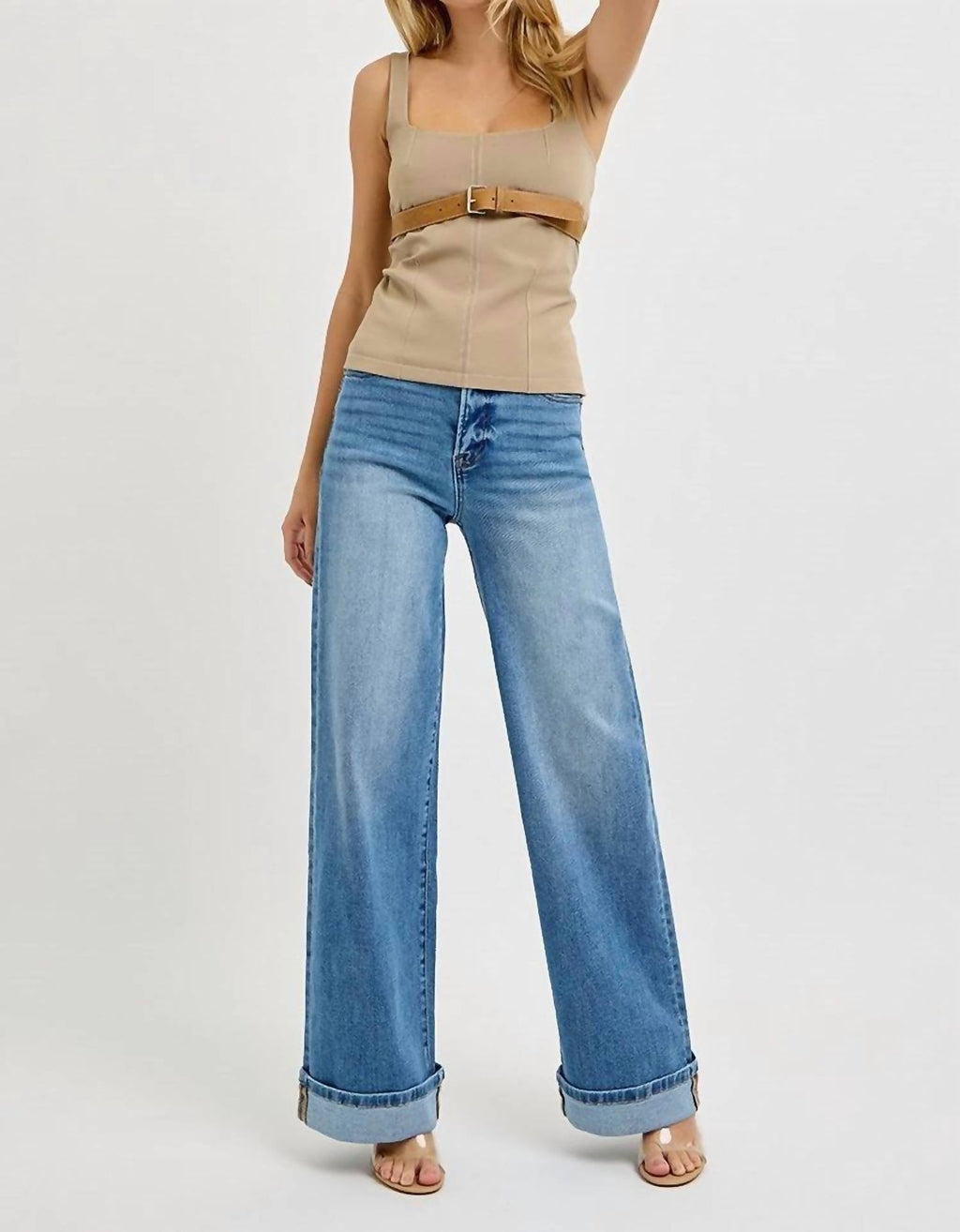 Risen - Sucre 75 Tummy Control High Rise Wide Cuffed Jeans