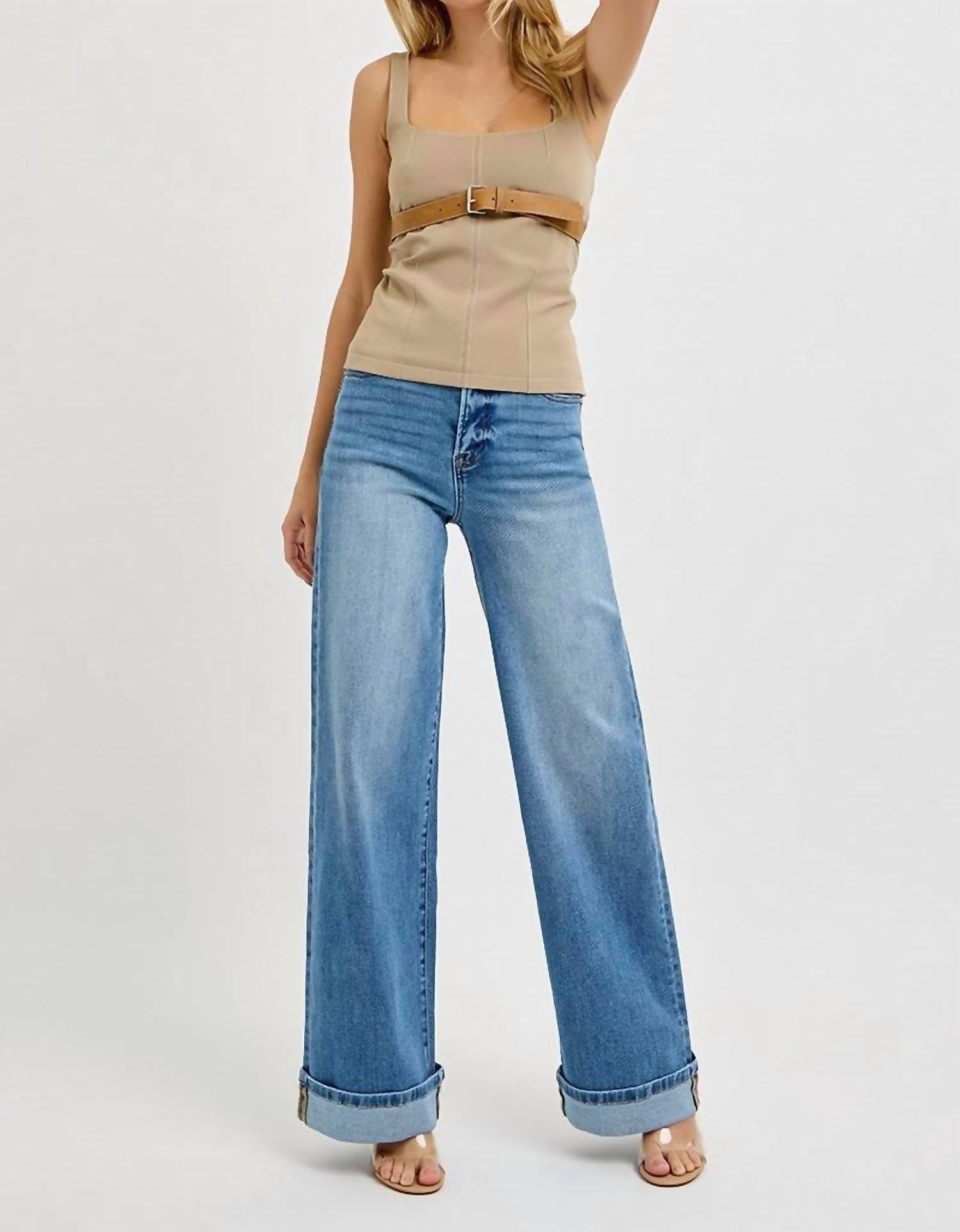 Risen - Sucre 75 Tummy Control High Rise Wide Cuffed Jeans
