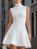 Cable Knit Mock Neck Sleeveless Mini Dress