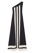 One Shoulder Color Block Striped Maxi Dress