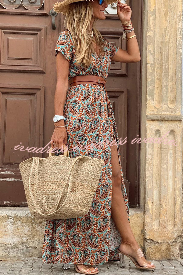 Forgotten Story Paisley Maxi Dress(belt Included)