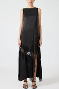 Pretty Soul Satin Lace Trim Wide Neck Irregular Hem Slit Maxi Dress