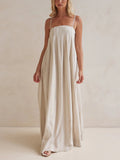 Delicate Striped Patchwork Ruched Casual Cami Maxi Dress