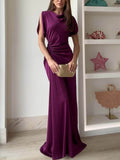 Exquisite High-Neck Side Pleated Party Maxi Dress