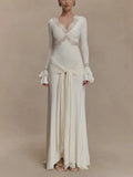 Sexy Lace Panel Trumpet Sleeve Maxi Dress