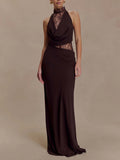 Elegant Chiffon Lace Spaghetti Strap Maxi Dress