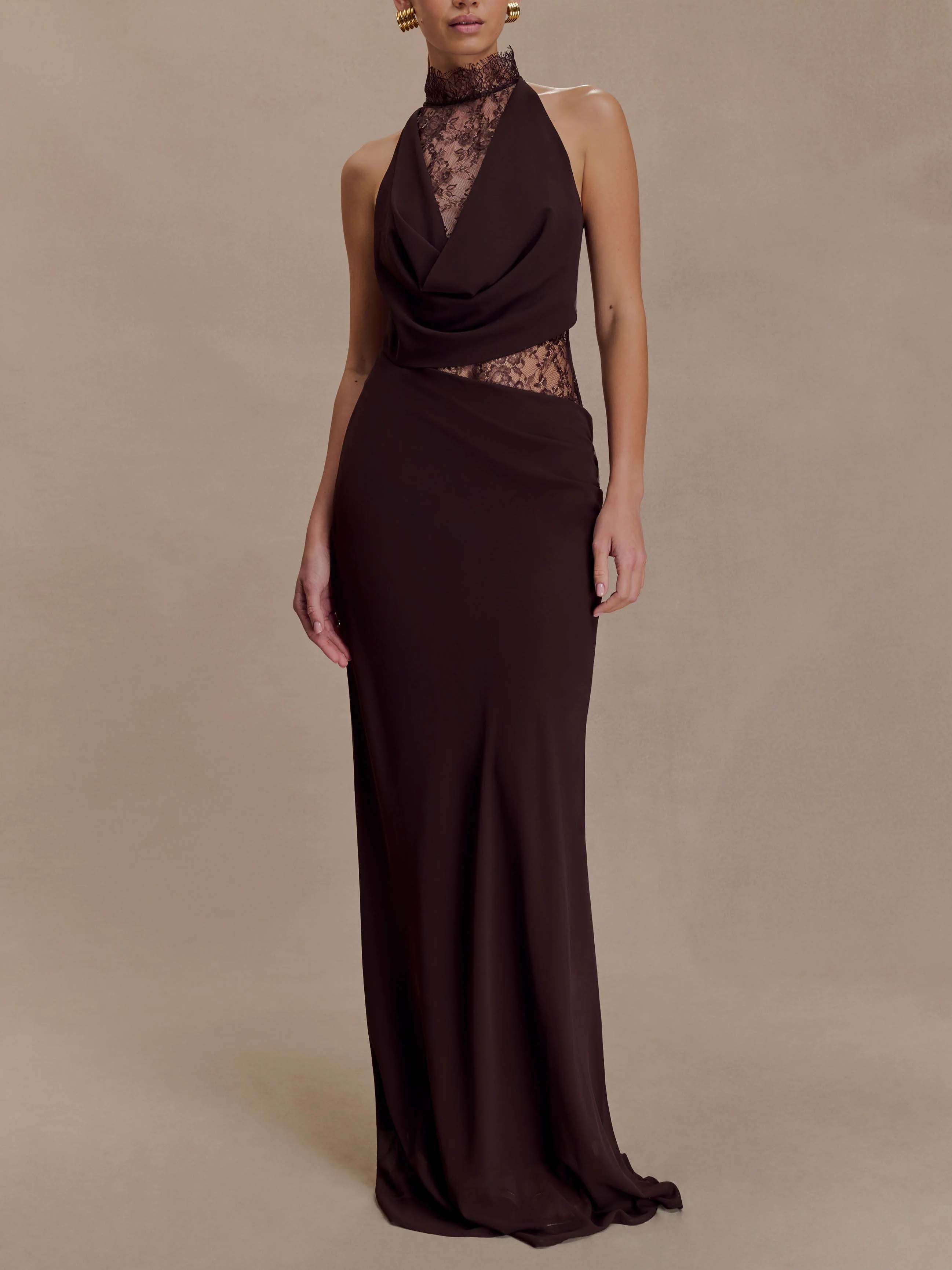 Elegant Chiffon Lace Spaghetti Strap Maxi Dress