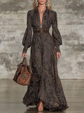 Retro Paisley Print Zipper Maxi Dress