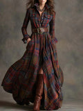 Retro Lapel Plaid Single-Breasted Maxi Dress