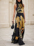 Unique Yellow Floral Print Straight Maxi Dress
