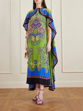 Unique Shawl-Style Floral Print Satin Maxi Dress