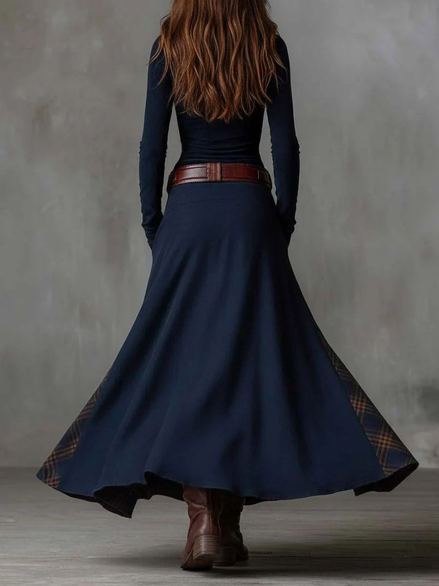 Retro Plaid Patchwork Maxi Dress