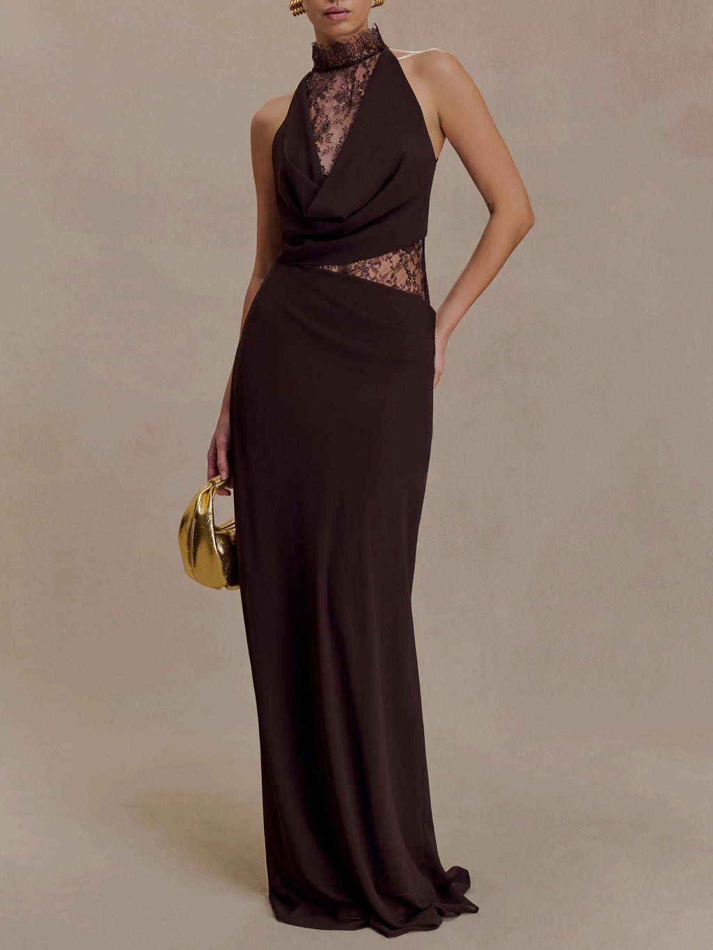 Elegant Chiffon Lace Spaghetti Strap Maxi Dress