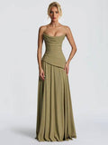 Pleated Design Scarf Maxi Dress