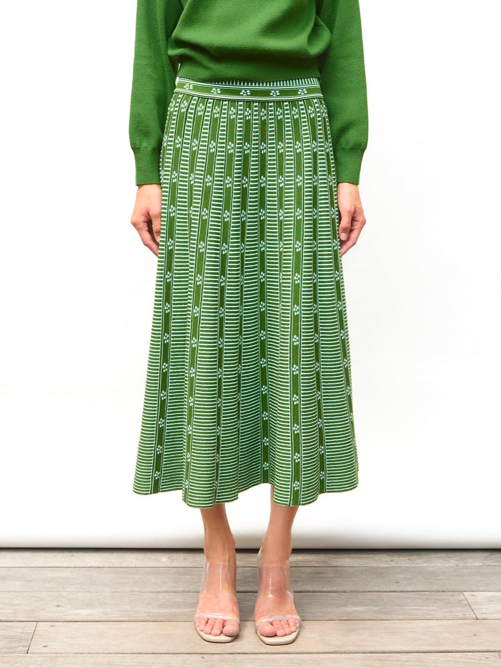 Green Floral Jacquard Skirt