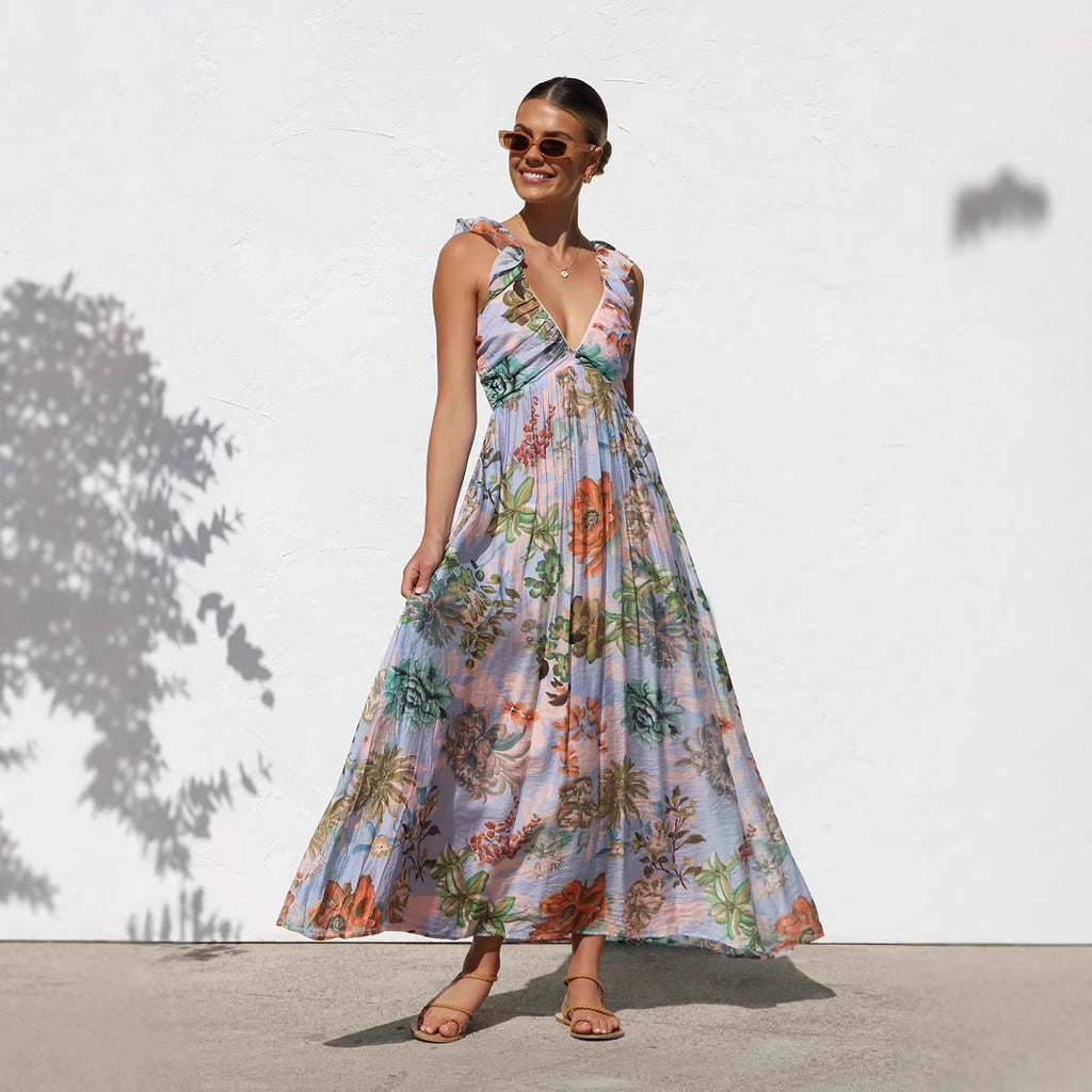 Ruffle V Neck Maxi Dress