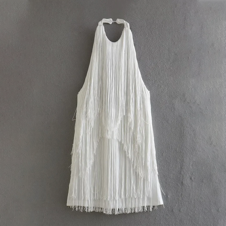 Backless Halter Tassel Mini Dress