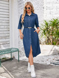Washed Casual Short-Sleeve Denim Maxi Dress