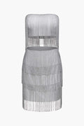 Fringe Hem Tube Top And Mini Skirt Set