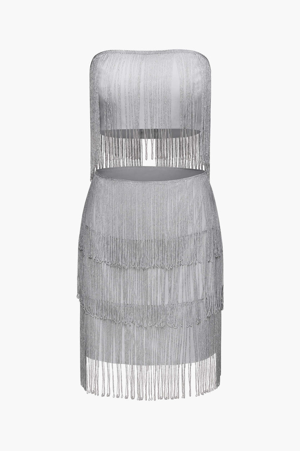 Fringe Hem Tube Top And Mini Skirt Set
