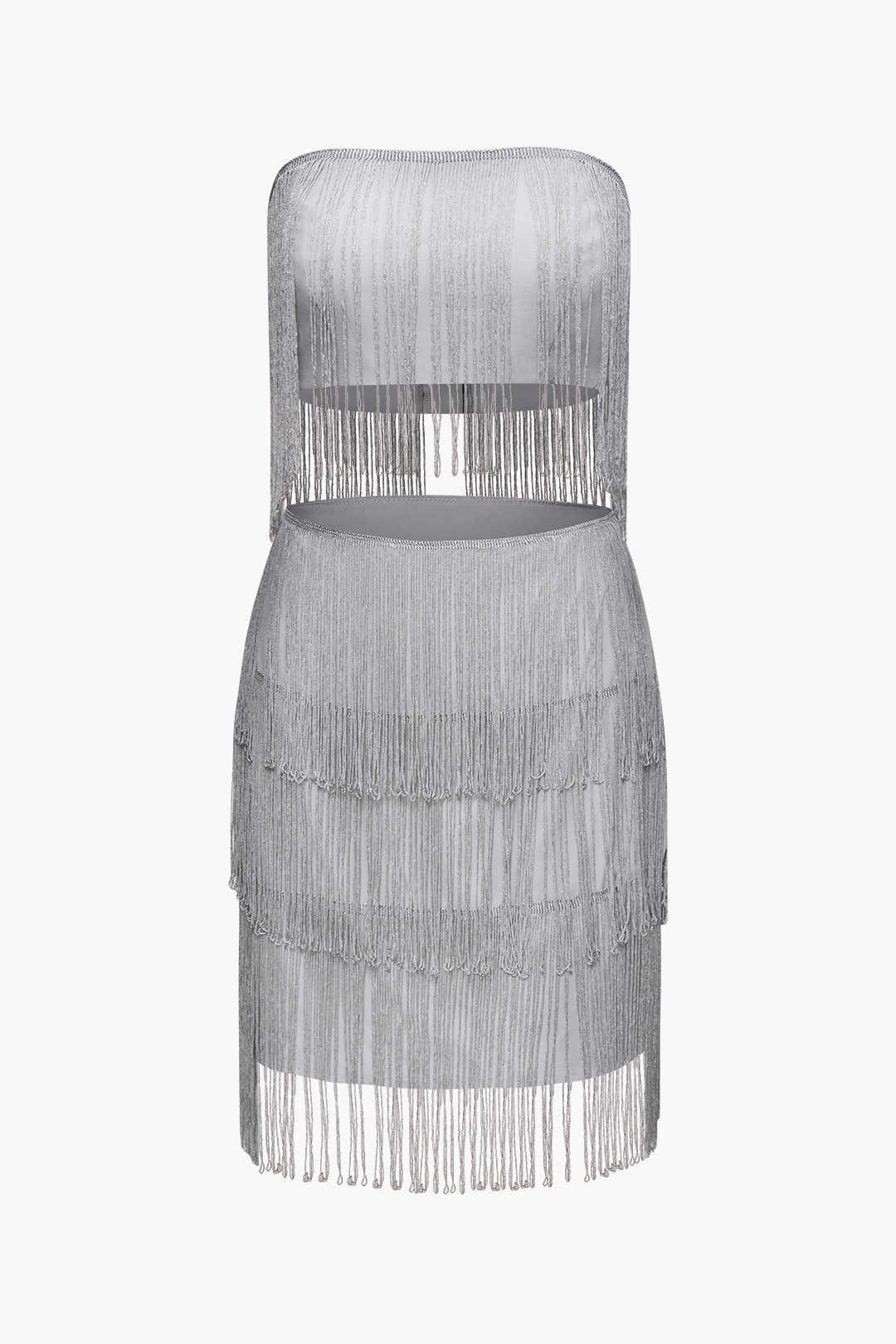 Fringe Hem Tube Top And Mini Skirt Set