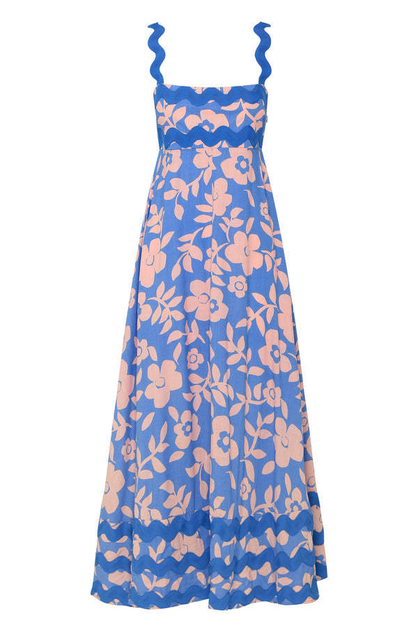 Floral Printed Wave Bandeau Fashion Maxi Dress