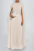 Dorinda Cape Sleeve Pleated Maxi Dress
