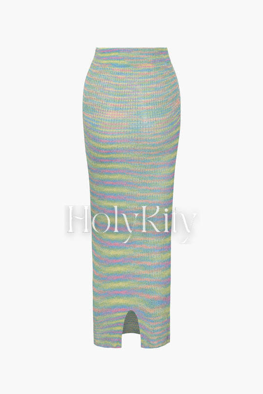 Knit Bra Top And Destroyed Knit Maxi Skirt And Shrug 3pc Set