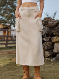 Vintage-Inspired Denim Cargo Midi Skirt