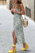 Floral One-line Suspender Holiday Casual Slit Long Skirt