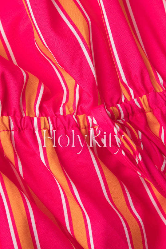 Contrast Stripe One Shoulder Backless Mini Dress