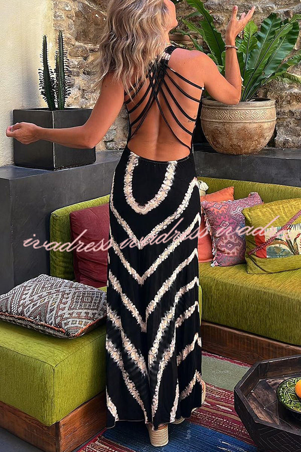 Summer of Fun Tie-dye Print Back Lace-up Stretch Maxi Dress