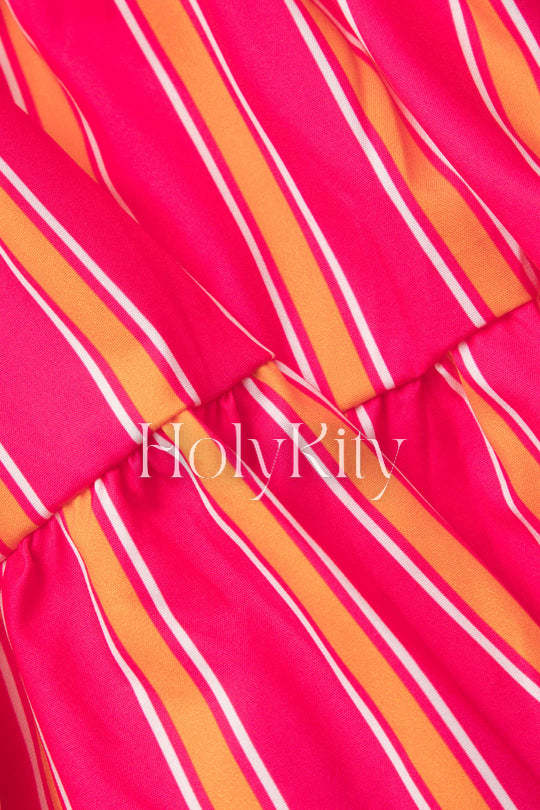 Contrast Stripe One Shoulder Backless Mini Dress