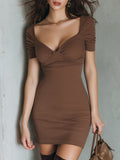 Elegant Heart-shaped Neckline Knitted Bodycon Mini Dress