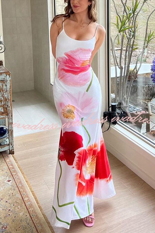 Romantic Beginnings Poppy Blossom Slip Stretch Vacation Maxi Dress