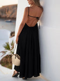 Casual Open Back Drawstring Elastic Waist Maxi Dress