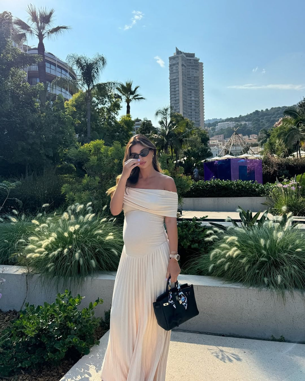 Kamara | Maternity Off Shoulder Pleated Maxi Dress