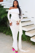 Mesh White One-Shoulder Maxi Dress