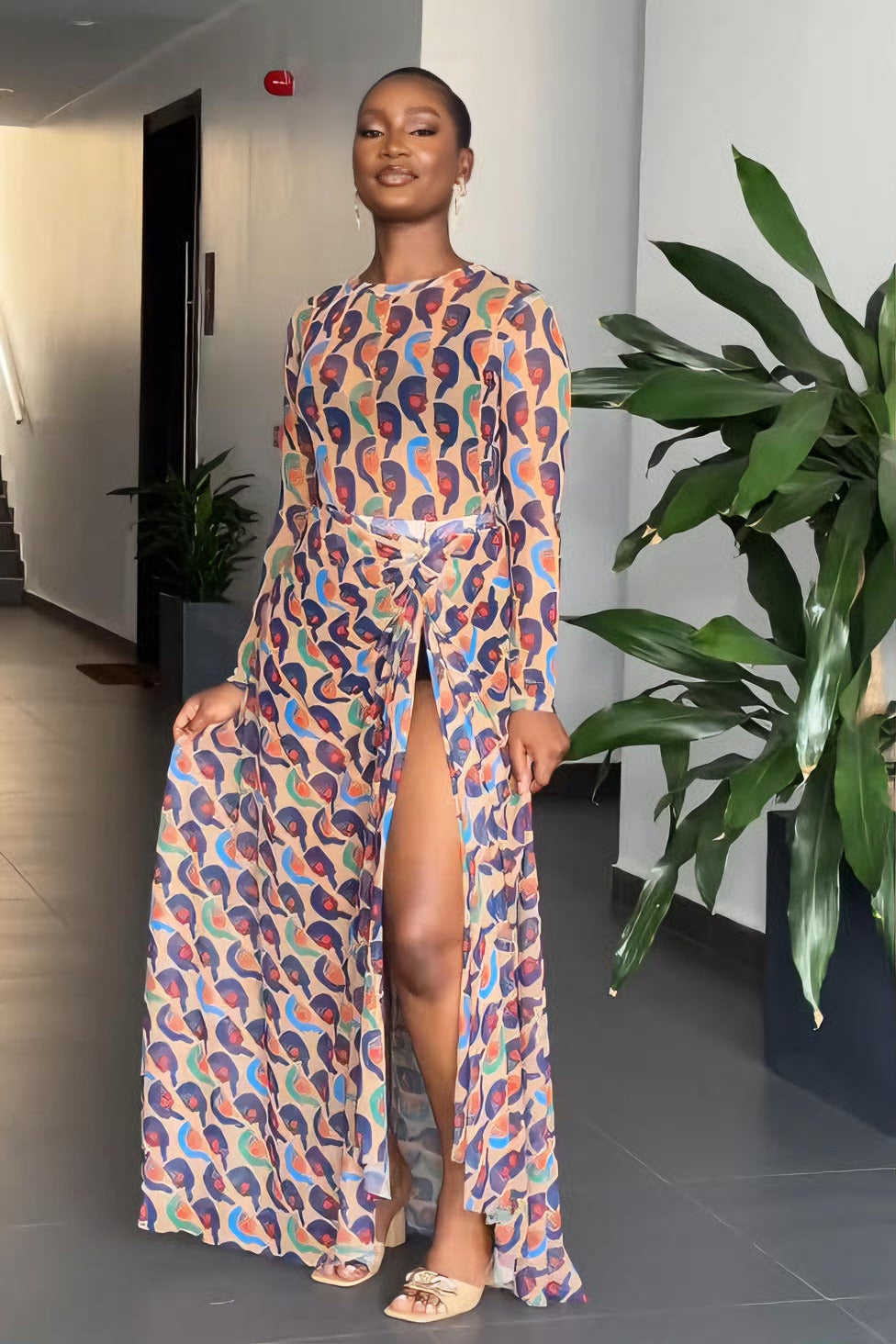 Abstract Portrait-Print Maxi Dress